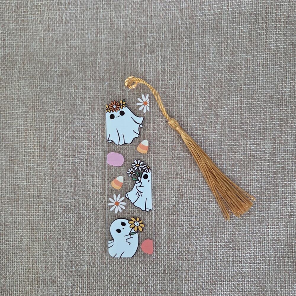 Cute handmade fall ghost bookmark with flower crown